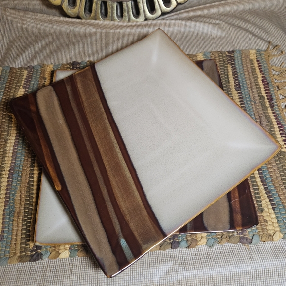 Sango Avanti Brown 4722 Dinner Plates Square 11" Set of 2 Glazed Stoneware - Picture 5 of 8